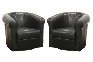 Baxton Studio Julian Black Brown Faux Leather Club Chair with 360 Degree Swivel